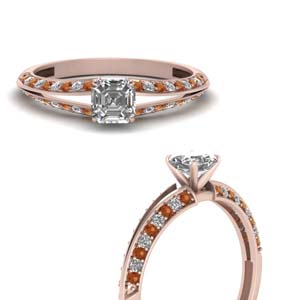 Asscher Cut Split Orange Sapphire Ring