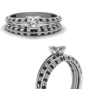 Princess Cut Black Diamond Ring Set