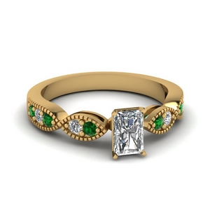 Radiant Cut Emerald Side Stone Rings