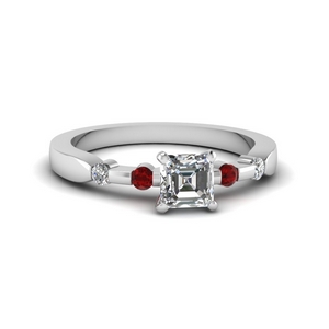 delicate asscher cut diamond engagement ring with ruby in 14K white gold FDENS3063ASRGRUDR NL WG