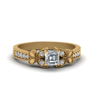 vintage butterfly asscher diamond engagement ring in FDENS3077ASR NL YG