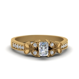 vintage butterfly radiant diamond engagement ring in FDENS3077RAR NL YG