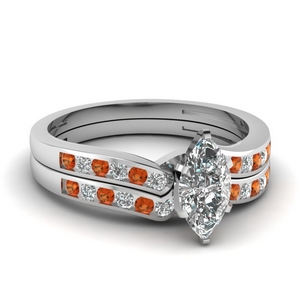 Marquise Cut Orange Sapphire Ring Set