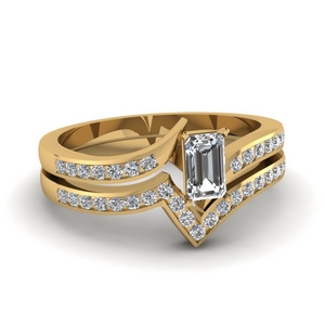 Gold Emerald Cut Ring Sets 