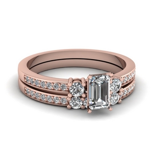 Rose Gold Emerald Cut Ring Sets