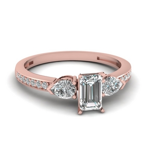pear accent 3 stone emerald cut diamond engagement ring in 14K rose gold FDENS3111EMR NL RG