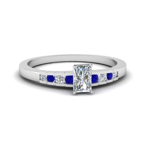 radiant cut diamond graduated accent engagement ring with sapphire in 14K white gold FDENS3116RARGSABL NL WG