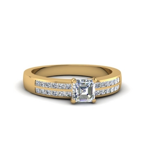 asscher cut double row channel diamond wide ring in 14K yellow gold FDENS3122ASR NL YG