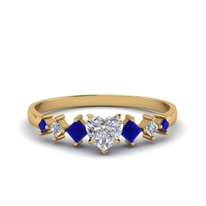 heart shaped kite set diamond ring with sapphire in 14K yellow gold FDENS3126HTRGSABL NL YG