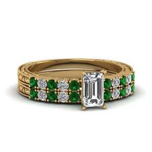 Emerald Cut Moissanite Ring Sets