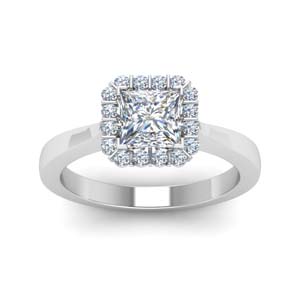 Half Carat Princess Cut Halo Diamond Engagement Ring In 14K White Gold ...