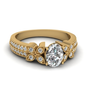 Gold Oval Shaped Milgrain Engagement Rings