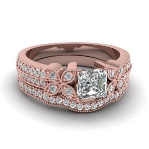 Milgrain Diamond Bridal Ring Set