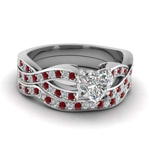 Heart Diamond Ring With Ruby Band