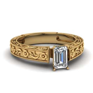 Floral Emerald Cut Diamond Ring