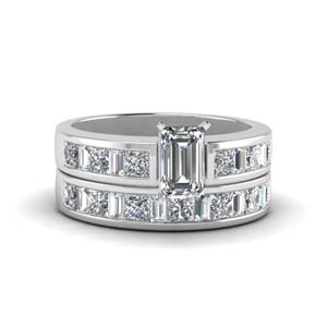 Thick Band Baguette Wedding Set