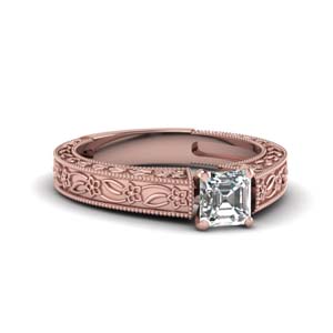 Floral Engraved Engagement Ring