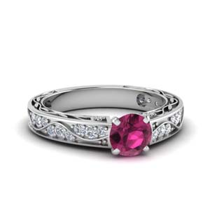 Engraved Pink Sapphire Wedding Ring