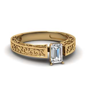 Engraved Solitaire Emerald Cut Ring