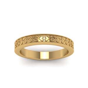 Heart Carved Milgrain Wedding Band In 14K Yellow Gold | Fascinating ...