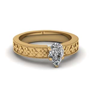 Floral Engraved Lab Diamond Ring