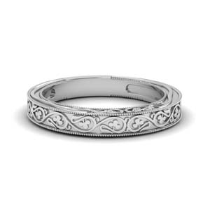 TriJewels Diamond Engraved Filgree & Milgrain Work Bridal Set Ring & Wedding Band 0.40 ct in 18K Gold 