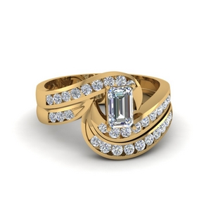 emerald cut twist channel set diamond wedding ring sets in 14K yellow gold FDENS594EM NL YG