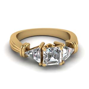 trillion 3 stone asscher diamond engagement ring in FDENS623ASR NL YG