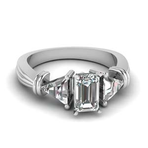 trillion 3 stone emerald cut diamond engagement ring in FDENS623EMR NL WG
