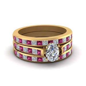 Channel Pink Sapphire Ring Set 
