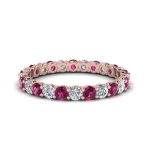 1 carat round eternity anniversary diamond ring with pink sapphire in 14K rose gold FDEWB8387 1.0CTBGSADRPI NL RG
