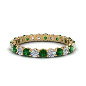 1.50 carat round eternity diamond ring for women with emerald in 18K yellow gold FDEWB8387 1.50CTBGEMGR NL YG
