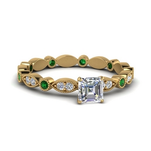 Asscher Cut Emerald Side Stone Rings