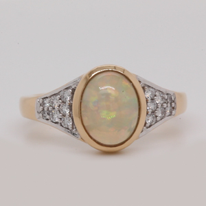 Bezel Set Opal And Diamond Engagement Ring