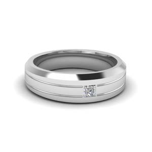 bezel princess cut diamond mens engagement ring in 14K white gold FDM10536B NL WG