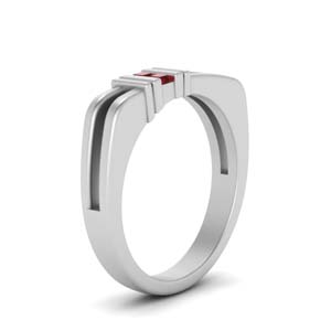 Square Comfort Fit 2 Stone Ruby Band In 14K White Gold 