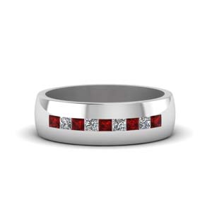 channel set princess cut diamond band for men with ruby in 14K white gold FDMR1097GRUDR NL WG