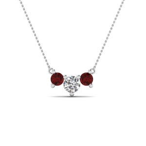 half carat 3 stone anniversary necklace with ruby in 14K white gold FDNK8065GRUDR NL WG