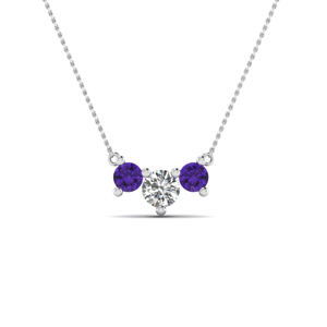 3 stone diamond necklace pendant for women with violet topaz in 14K white gold FDNK8065GVITO NL WG