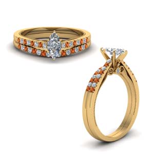 Marquise Shaped Orange Sapphire Ring Sets