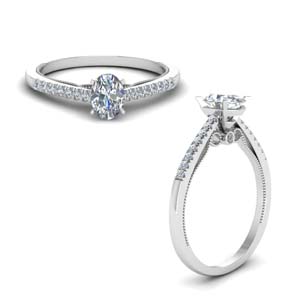 oval shaped high set milgrain diamond engagement ring in FDO50845OVRANGLE1 NL WG