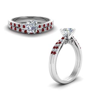 High Set Ruby Wedding Ring Set