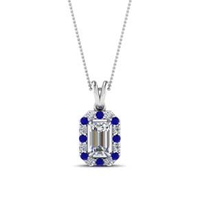 halo emerald cut diamond pendant with sapphire in FDPD1188EMGSABL NL WG