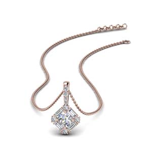 halo baguette diamond pendant-in-FDPD242-NL-RG