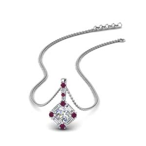 Light Pink Diamond Baguette Sphere Pendant Necklace