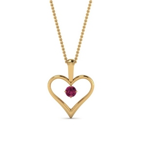 open heart pink sapphire solitaire drop pendant in FDPD60961GSADRPI NL YG