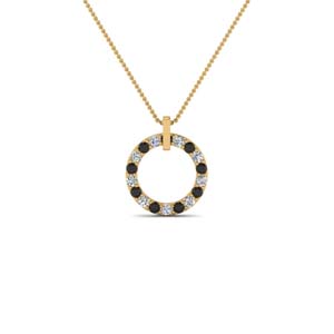 fancy circular necklace pendant for women with black diamond in 14K yellow gold FDPD8090GBLACK NL YG