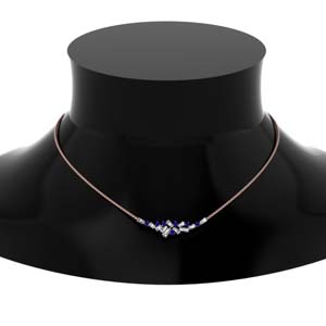 round and baguette cluster diamond necklace with sapphire in 14K rose gold FDPD8396GSABLNECK NL RG