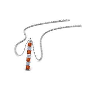 vertical bar diamond necklace with orange sapphire in FDPD8416GSAOR NL WG