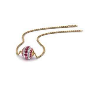 0.50 ct. pave diamond sphere pendant with pink sapphire in FDPD8433GSADRPI NL YG